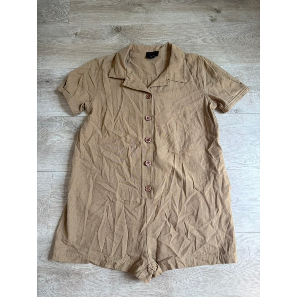 Lumiere utility Tan Short Sleeve Button Down Romper Women's Size Small